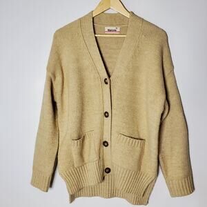 Maronie Oversized Tan Knit 4 button cardigan thick Knit Sweater Size M/L